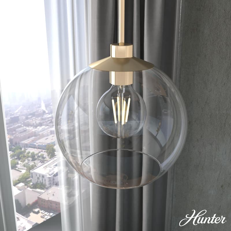 Hunter Xidane 1 Light Clear Glass Pendant or Semi-Flush Light - Kitchen Island, Dining Room, Entry - Glam, Contemporary - 14" - Alturas Gold