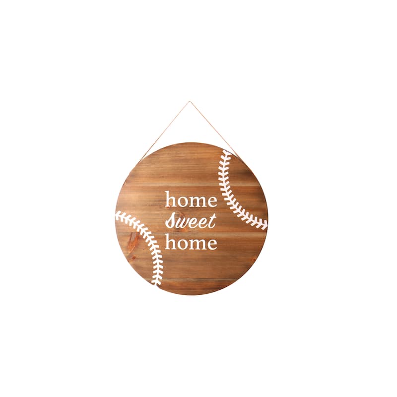 HomeRoots Set of Two 18" X 18" Brown And White Baseball Is Home Wood Wall Decor