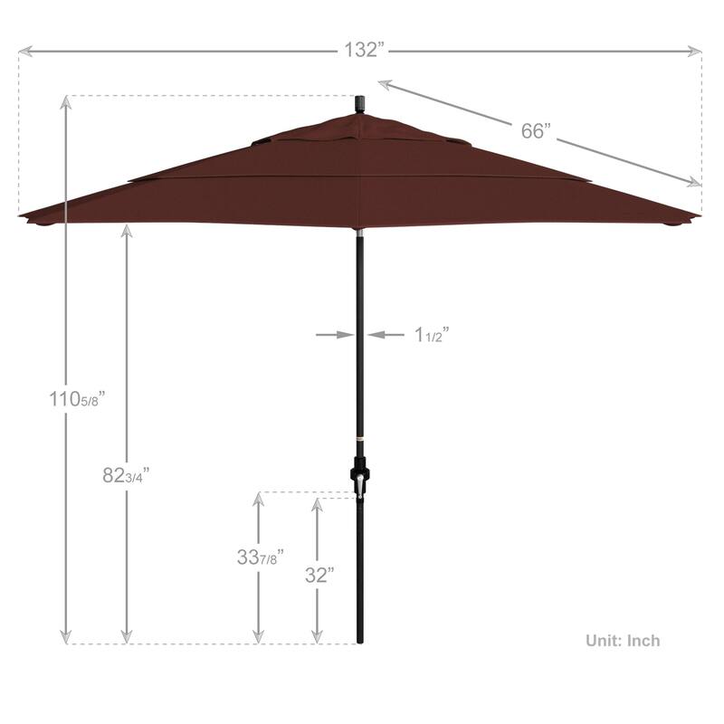 California Umbrella 11' Rd. Alum/Fiberglass Rib Patio Umb,Crank Lift/Collar Tilt, Dbl Wind Vent, Black Finish, Sunbrella Fabric