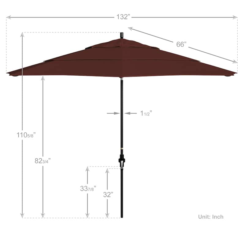California Umbrella 11' Sun Master Patio Umbrella Black Aluminum Pole Fiberglass Ribs Crank Lift Tilt Sunbrella Pacific Blue