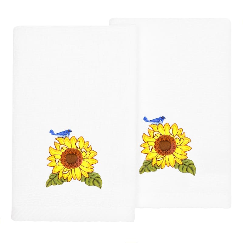 Authentic Hotel and Spa 100% Turkish Cotton Girasol 2PC Embellished Fingertip Towel Set - White