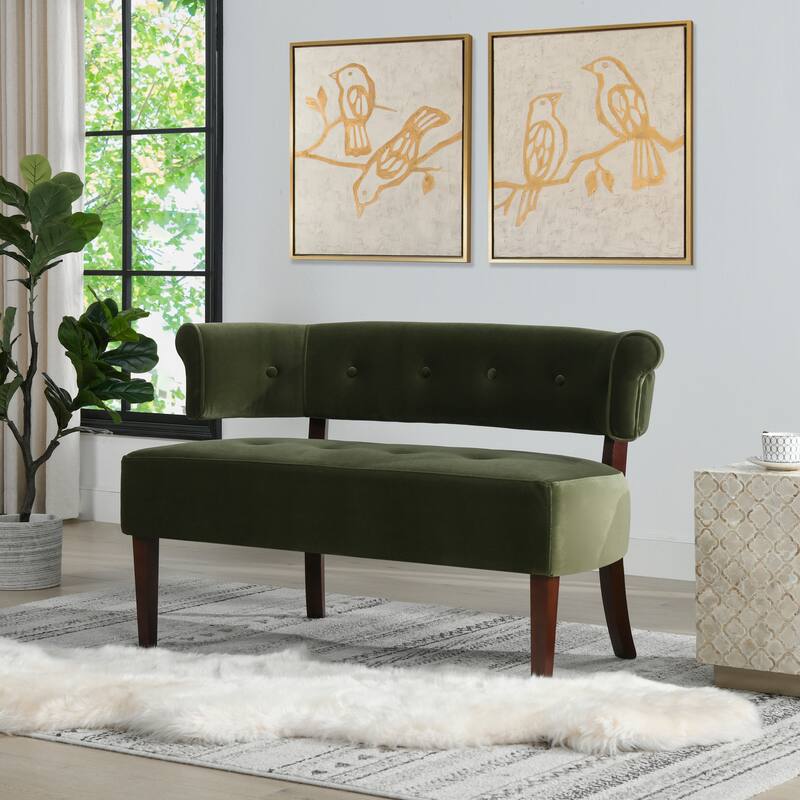 Jared Roll Arm Tufted Bench Settee - Midnight Blue Polyester