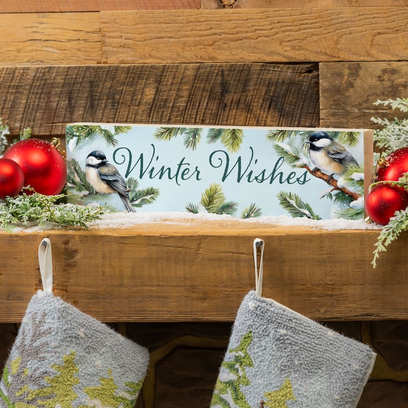 Holiday Mantel Sign - "Winter Wishes" - 18" x 5" - Multicolor