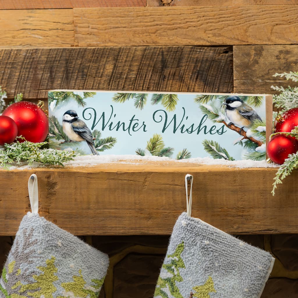 Holiday Mantel Sign - "Winter Wishes" - 18" x 5" - Multicolor
