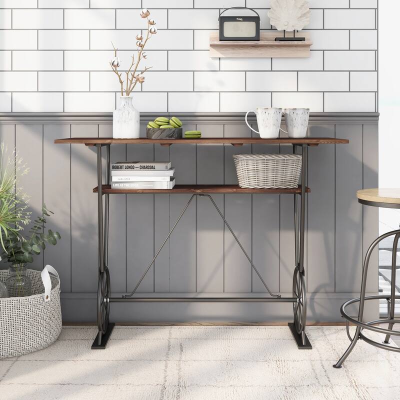 Furniture of America Lodz Rustic Metal 47-inch Open Shelf Bar Table