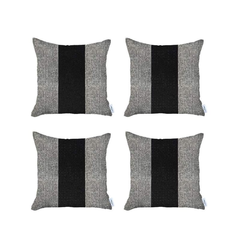 HomeRoots Set Of Four 18" X 18" Grey And Black Geometric Zippered Handmade Polyester Throw Pillow
