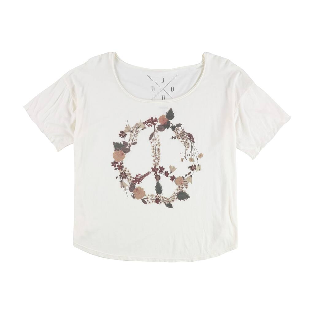 Jedidiah Womens Floral Peace Sign Graphic T-Shirt,, White, Medium