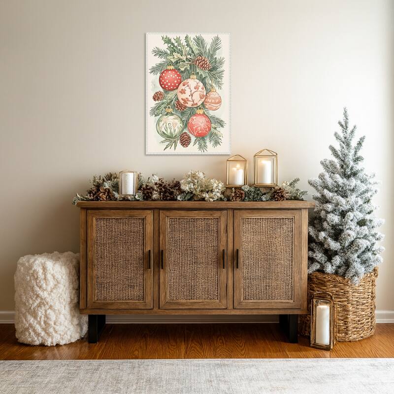 Christmas Ornaments I by Melloi Art Prints (23 x 33 in.), Framed Canvas Wall Art Print - Sylvie Beaded White