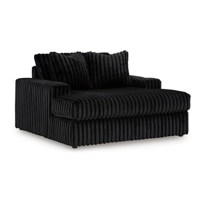 Addy Oversized Chaise, Black Jumbo Corduroy Fabric, 2 Pillows, 68 Inch