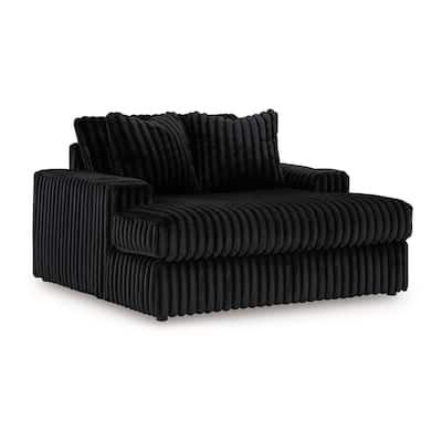Addy Oversized Chaise, Black Jumbo Corduroy Fabric, 2 Pillows, 68 Inch