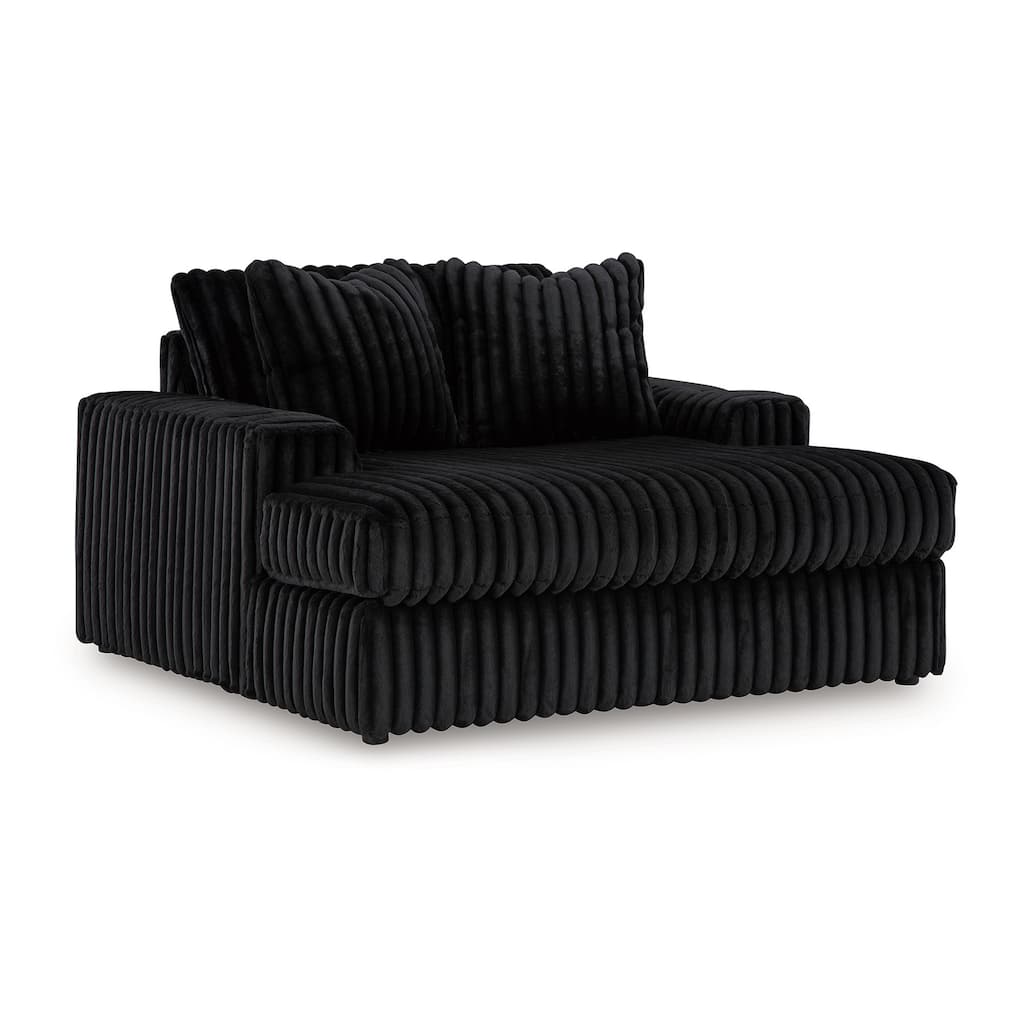 Addy Oversized Chaise, Black Jumbo Corduroy Fabric, 2 Pillows, 68 Inch