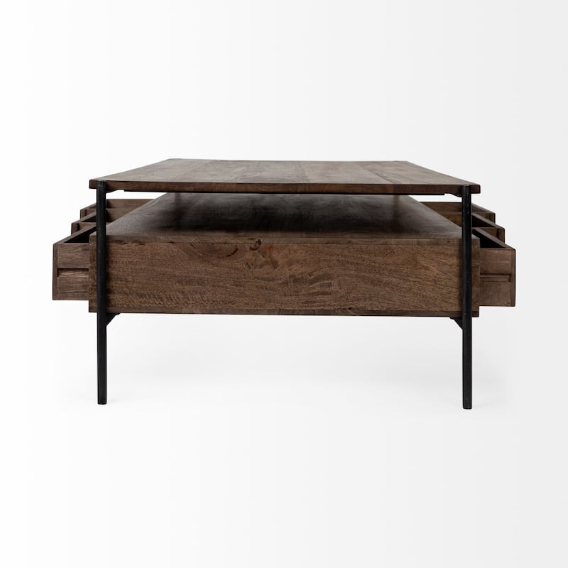 Glenn I Square Dark Brown Wood and Iron Black Frame Side Table