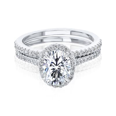 Kobelli Petite Collection 1.86 Carats Moissanite & Natural Diamond 14k Solid Gold Oval Halo Half Eternity Capri Bridal Set