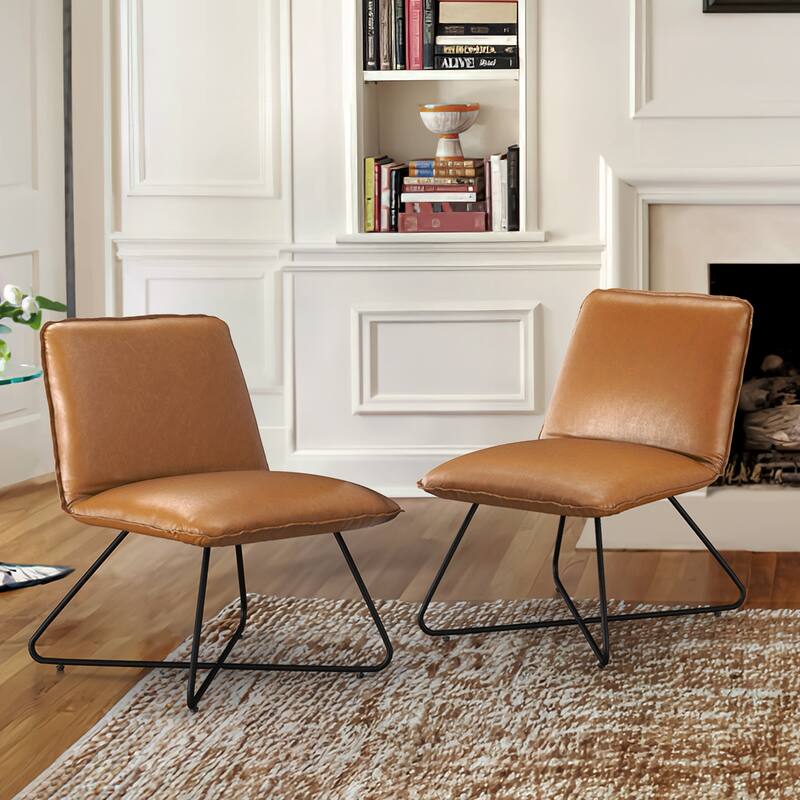 Mid Century Faux Leather Accent Chair With Adjustable Backrest Set of 2 - 31.5'' H X 22.2'' W X 23.6'' D