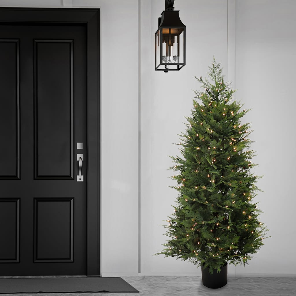 National Tree Company 5 ft Prelit Artificial Cypress Tree with 300 Clear Lights