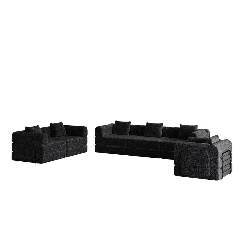 Freely Combined Modular Chenille Folding Sofa with Storage Pockets