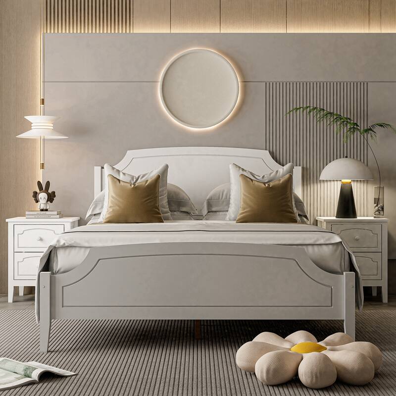 White Contemporary Roman Style, Solid Wood Bed