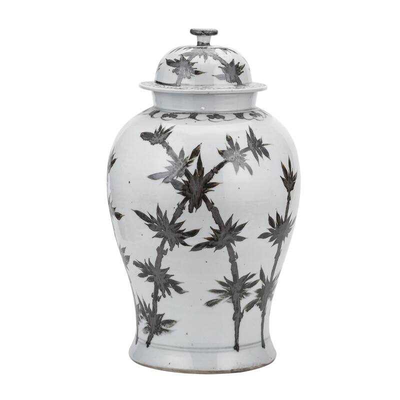 B&W Temple Jar Bamboo Motif