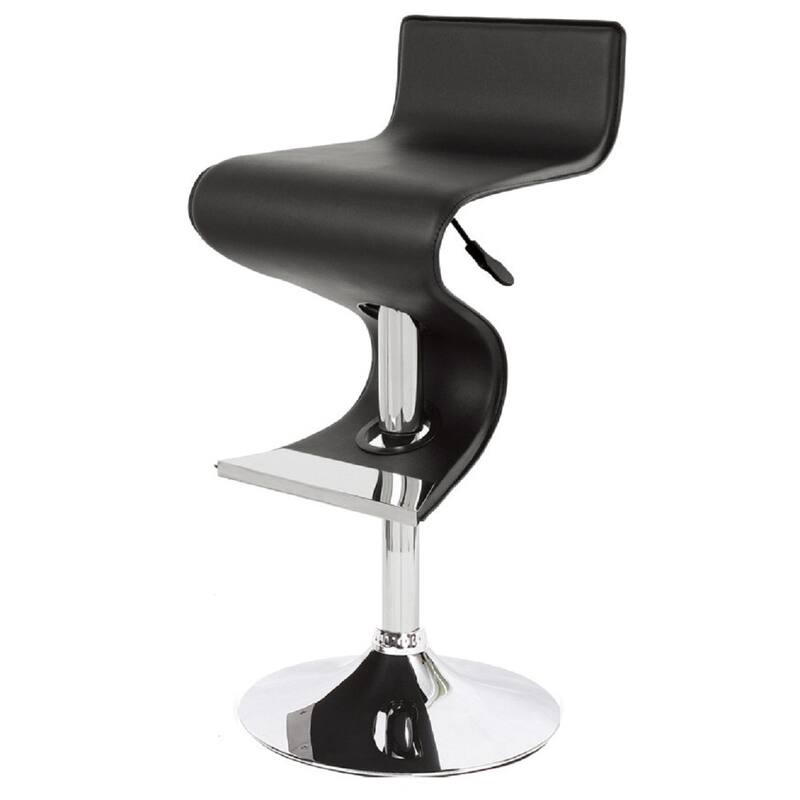 Modern Z Shape Bar Stool with 30" Adjustable Hydraulic Height Faux Leather Upholstery and Footrest - 28”H x 17”W x 15”D
