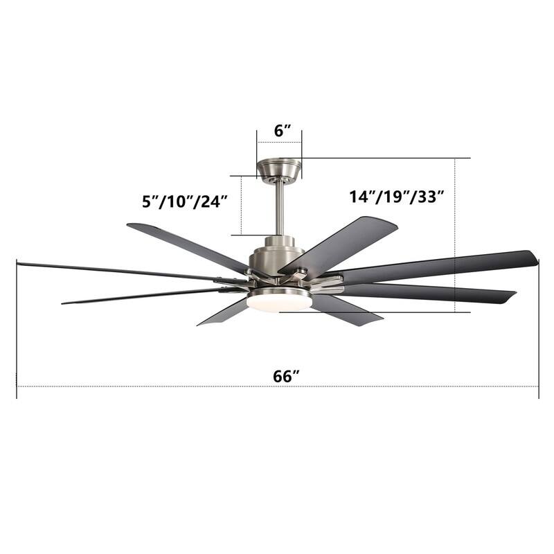 52/66 in. Modern Ceiling Fans with Dimmable 3-Color LED Light, Brushed Nickel Finish & Smart Voice Control