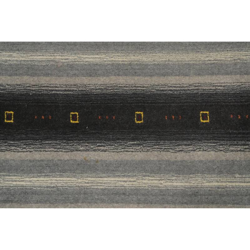 Hand Knotted Oriental 100% Wool Carpet Tribal Animal Pictorial Greys & Charcoal Gabbeh Area Rug - 4' 8'' X 3' 0''
