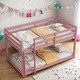 preview thumbnail 51 of 61, Stylish Twin Over Twin Floor Bunk Bed with Low Height Design for Kids' Safety, Spacious Grey Pine Wood Construction Pink