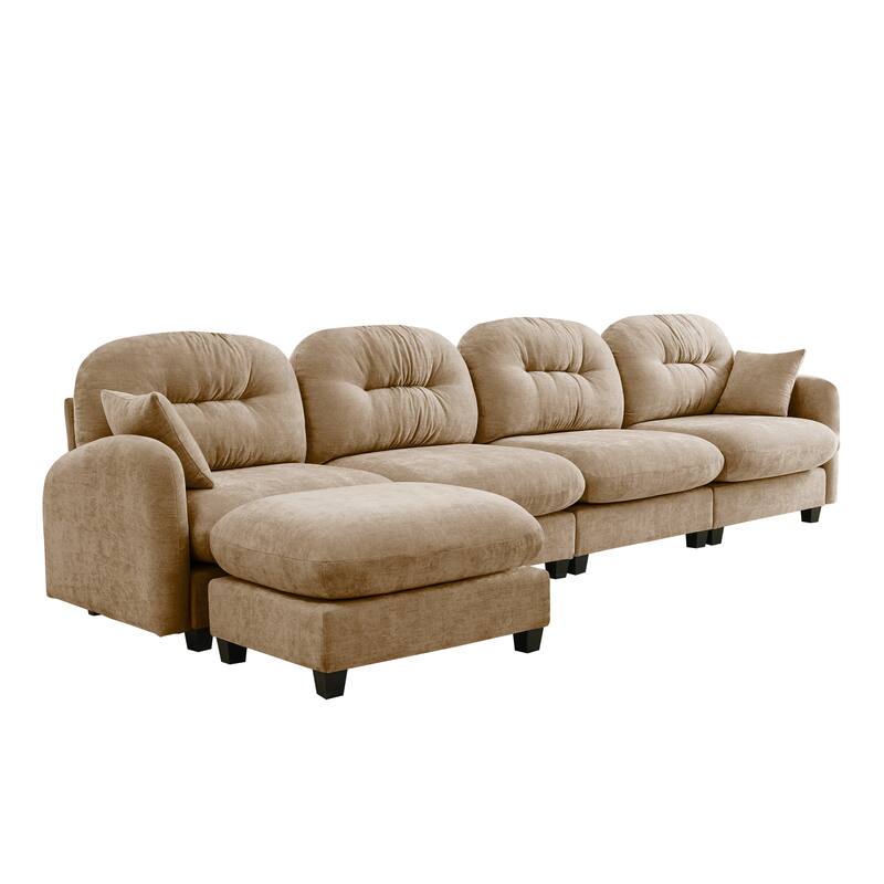 GDF Studio - Kitty Modern Chenille Upholstered Modular Sectional Sofa with Ottoman and Tufted Backrest