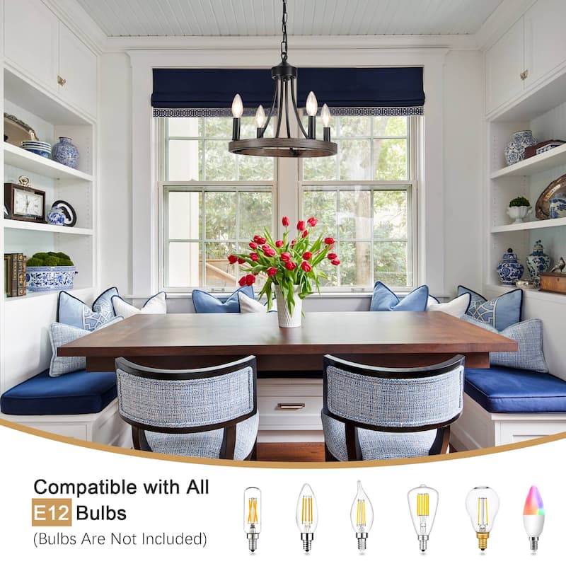 4 - Light Wagon Wheel Chandelier for Living Room Dining Room Kitchen - N/A