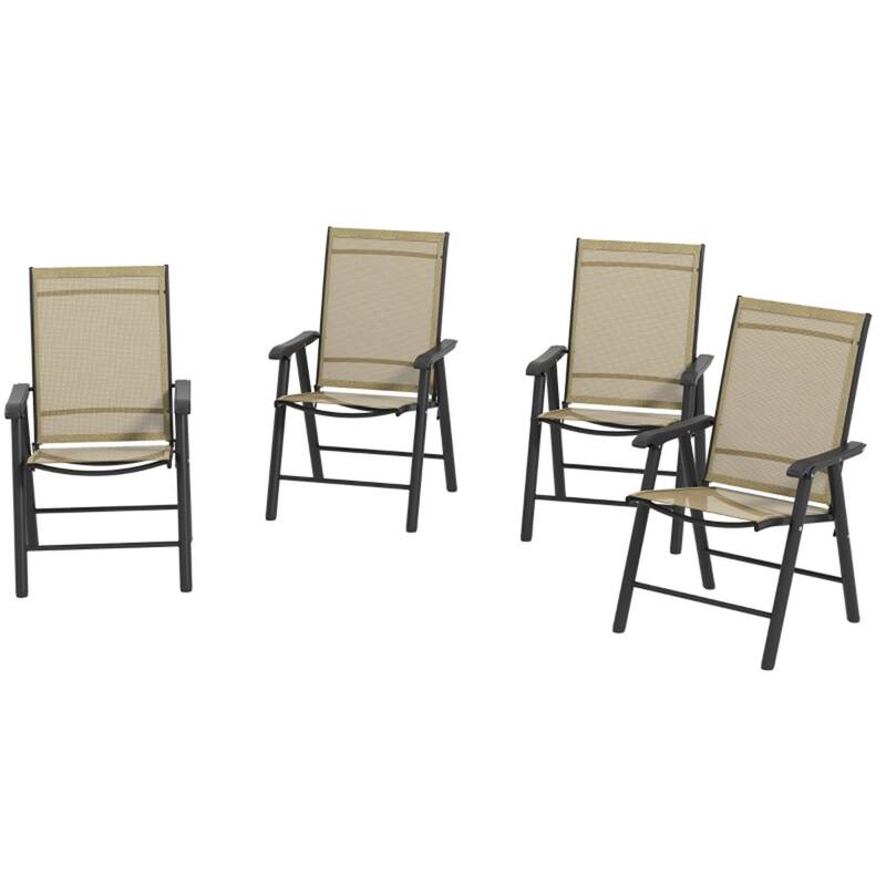 Folding Outdoor Chairs Set with Mesh Fabric and Armrest Set of 4 - 22.8" L x 25.2" W x 37" H - Light Mixed Brown, Black