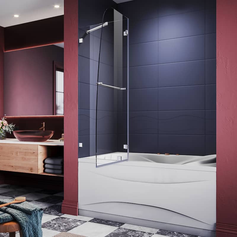 Elegant Frameless Hinged Tub Shower Doors 48" W x 58" H with 5/16" Clear Glass Panel in Chrome Finish - 48" x 58"