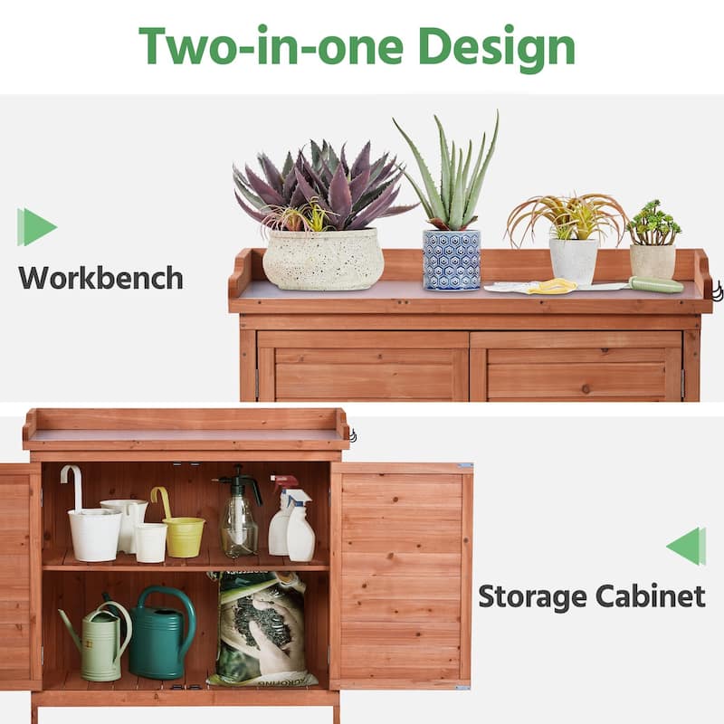 Outdoor Potting Bench, Garden Potting Table, Shelves, Metal Tabletop - 39x19.1x37.4inch(LXWXH)