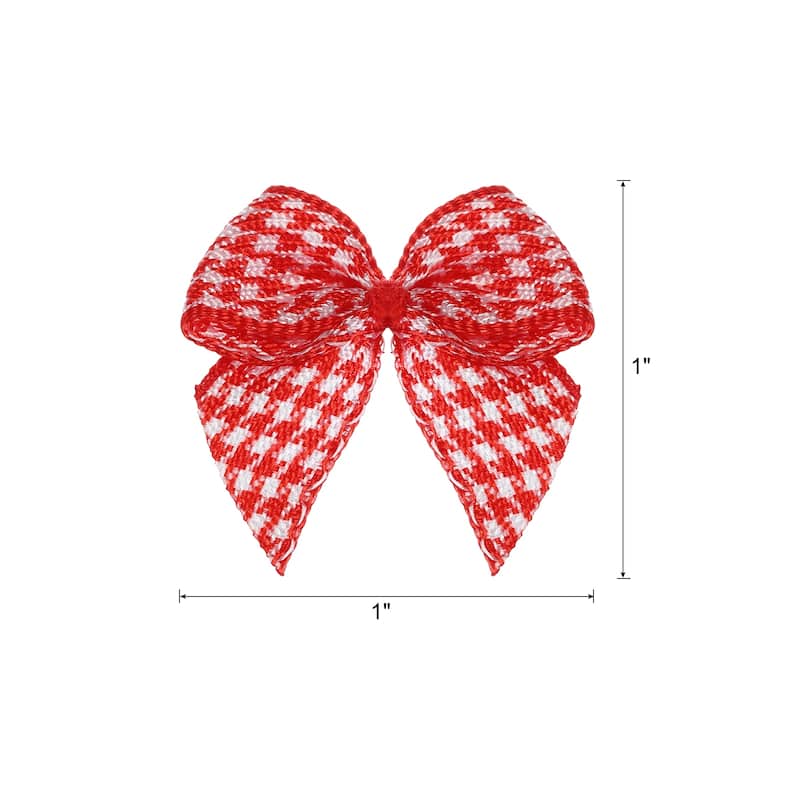 50Pcs Mini Gingham Ribbon Bow 1" Checkered Fabric Ribbon Bows - Red and White