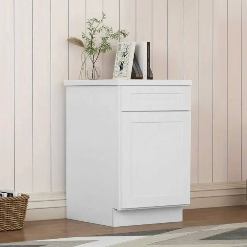 12 inch Narrow White Shaker Base Cabinet,Soft-Close Drawer and Door, Solid Wood RTA with Adjustable Shelf for Kitchen, Bath