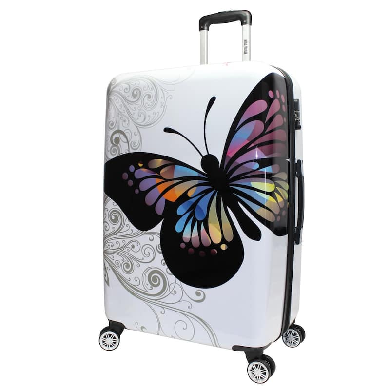 World Traveler Butterfly 28-Inch Expandable Hardside Spinner Suitcase - White
