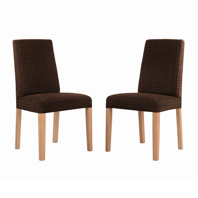 No. 918 Sparta 2-pack Houndstooth Textured Stretch Fit Elastic Dining Chair Cover Pair - 28" x 39"