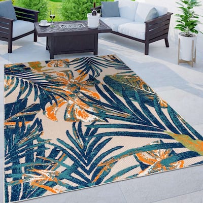 World Rug Gallery Floral Leaves Indoor/Outdoor Area Rug