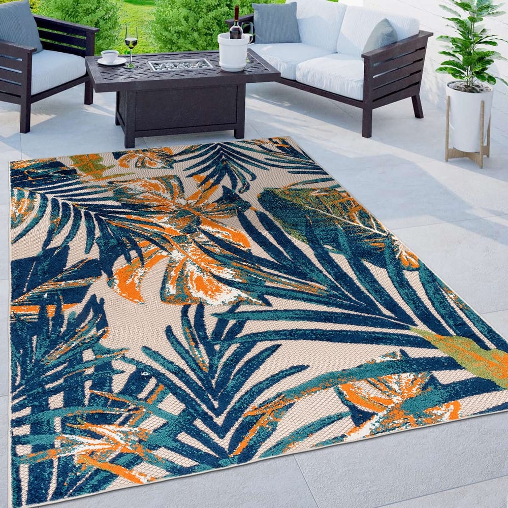 World Rug Gallery Floral Leaves Indoor/Outdoor Area Rug