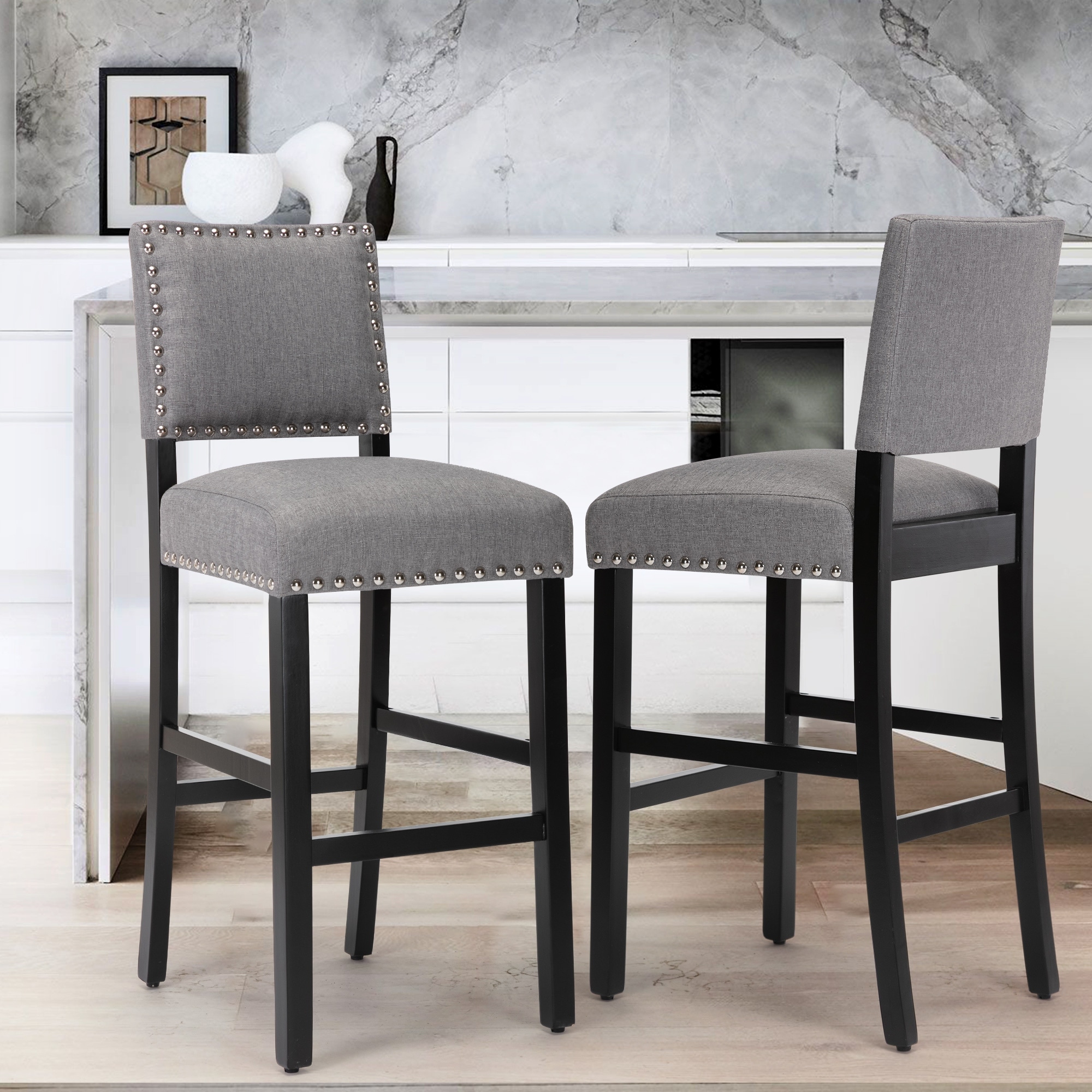 28 Inches Fabric Barstools Upholstered Bar stools Pub Chairs with