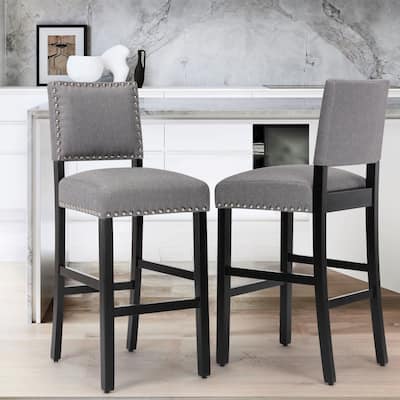 28 Inches Fabric Barstools Upholstered Bar stools Pub Chairs with Back and Silver Nailhead Trim Set of 2