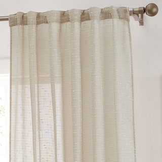 HLC.ME Emily Faux Linen Semi Sheer Transparent Rod Pocket Back Tab Lightweight Window Curtains Wide Panels, Pair