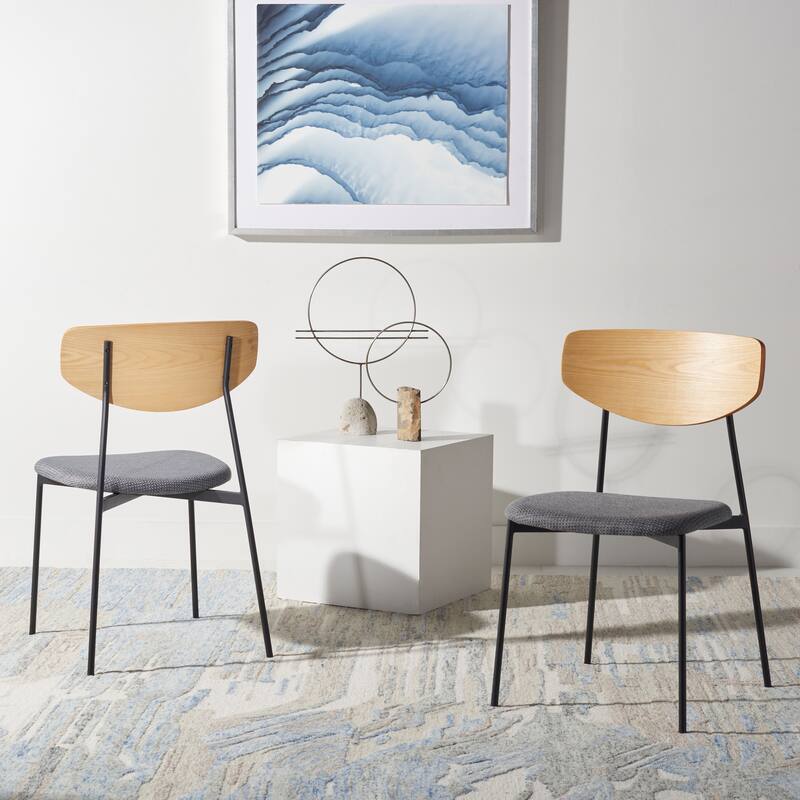 SAFAVIEH Noemie Mid-Century Dining Chair (Set of 2) - 20" W x 18.8" L x 32.5" H - 20Wx19Dx33H - Oak/Grey