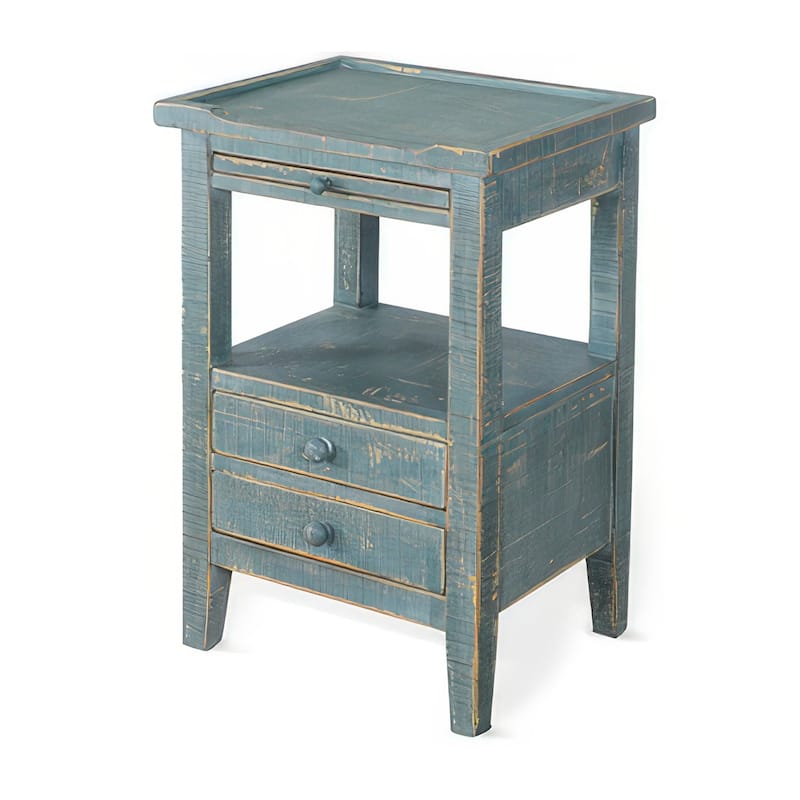 Rena Side End Table, 2 Drawers, Pull-Out Tray, 17 Inch Green Mahogany