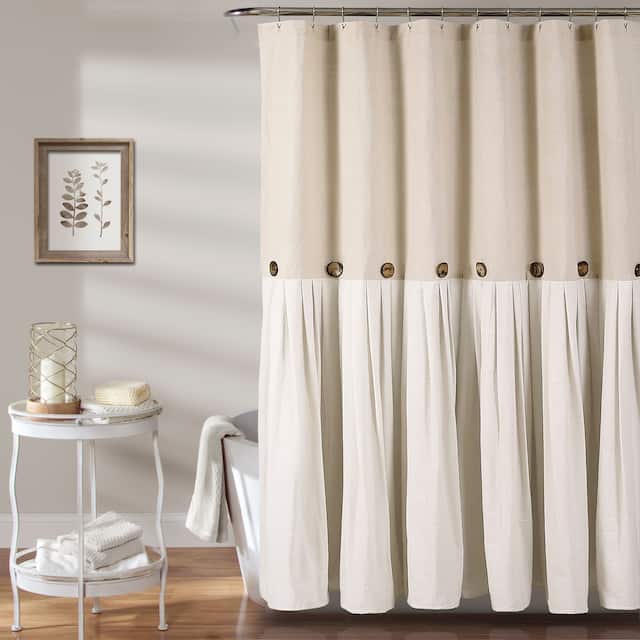 Lush Decor Linen Button Shower Curtain - Linen & White - 72" x 84"