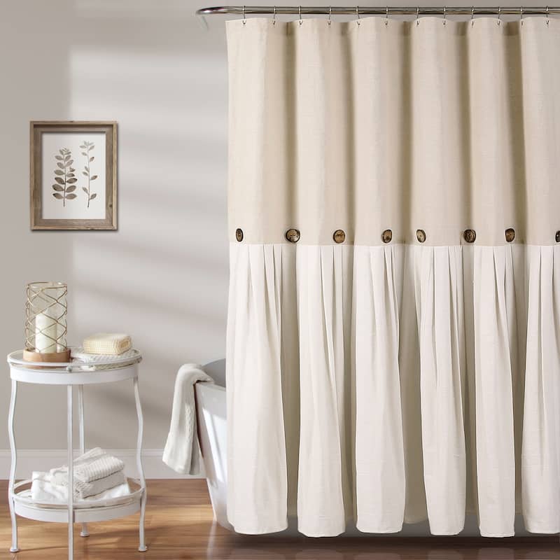 Lush Decor Two-tone Linen Button Shower Curtain - Linen & White - 72" x 72"