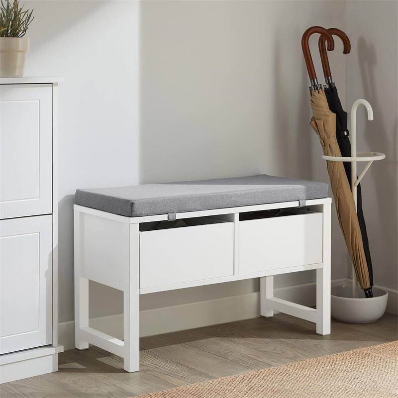 Shoe Bench with 2 Sliding-Drawers - 11.8 x 28.3 x 18.1  - White - 11.8 x 28.3 x 18.1 