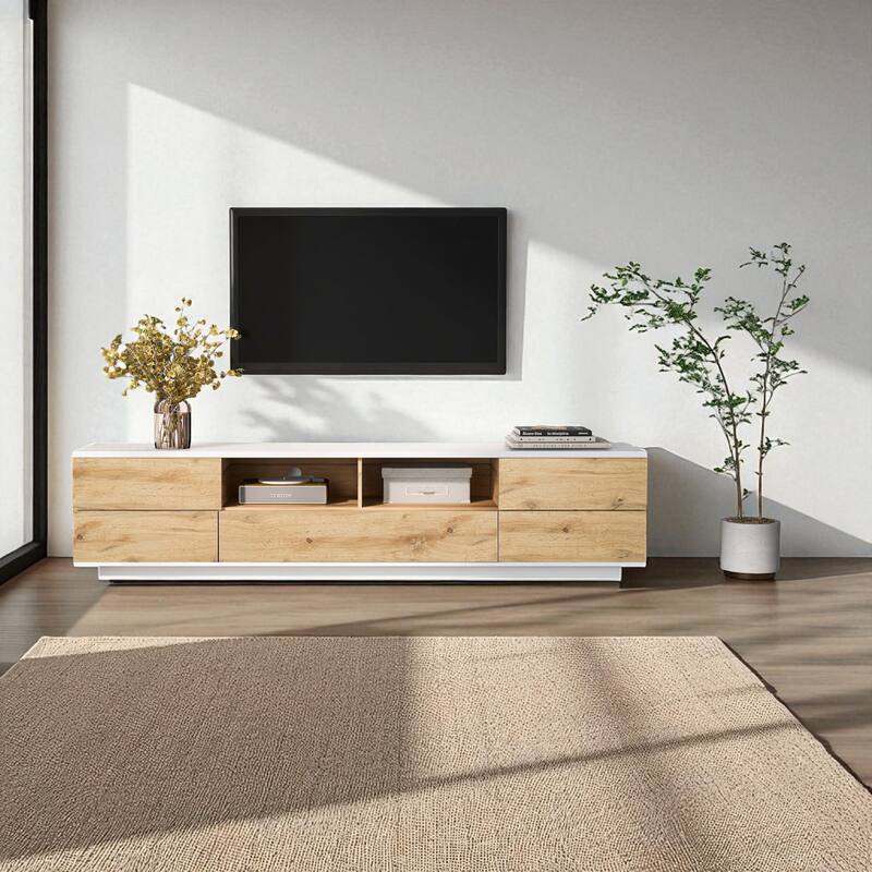 Modern 80 Inch TV Stand with Storage, Media Entertainment Console with Door Rebound Device and 8 Compartments