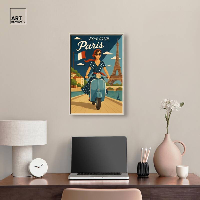 Scooter French Travel Canvas by Art Remedy