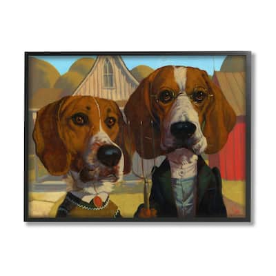 Stupell Basset Hound American Gothic Farm Pet Parody Framed Wall Art - Brown