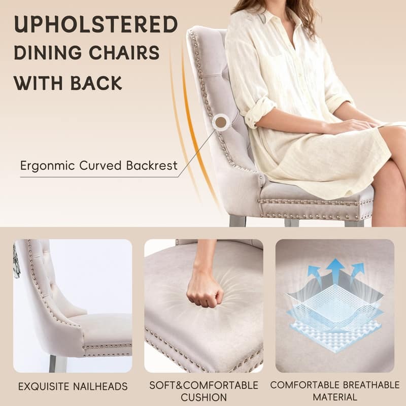 High-end Tufted Velvet Upholstered Nailhead Dining Chair Set of 6