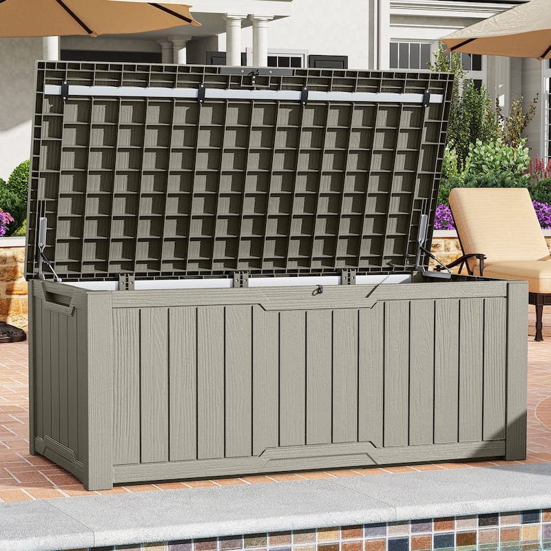 120 Gallons Large Resin Water Resistant Lockable Deck Box - 120 Gallons - light grey